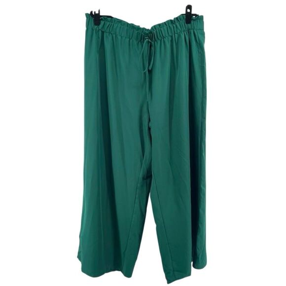 Emerald Green Pull-On Paperbag Waist Wide Leg Pants 4XL High Rise Lightweight - Picture 1 of 10